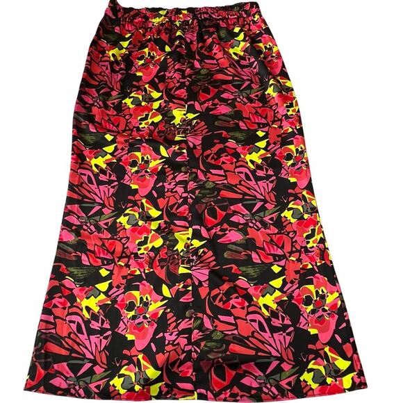 OPEN EDIT High Waist Abstract Floral Print Midi Skirt | Large | Neon Streetwear - Picture 5 of 12